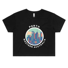Load image into Gallery viewer, Perth skyline women&#39;s crop t-shirt black
